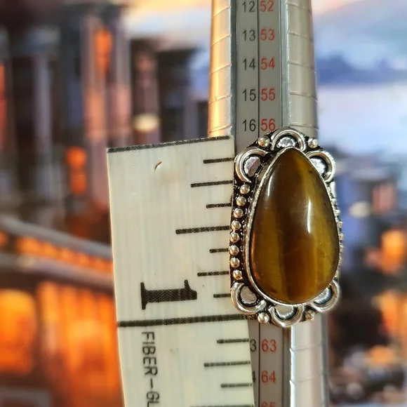 Tiger's Eye Sterling Silver Plated Ring Size 9 - Picture 9 of 10